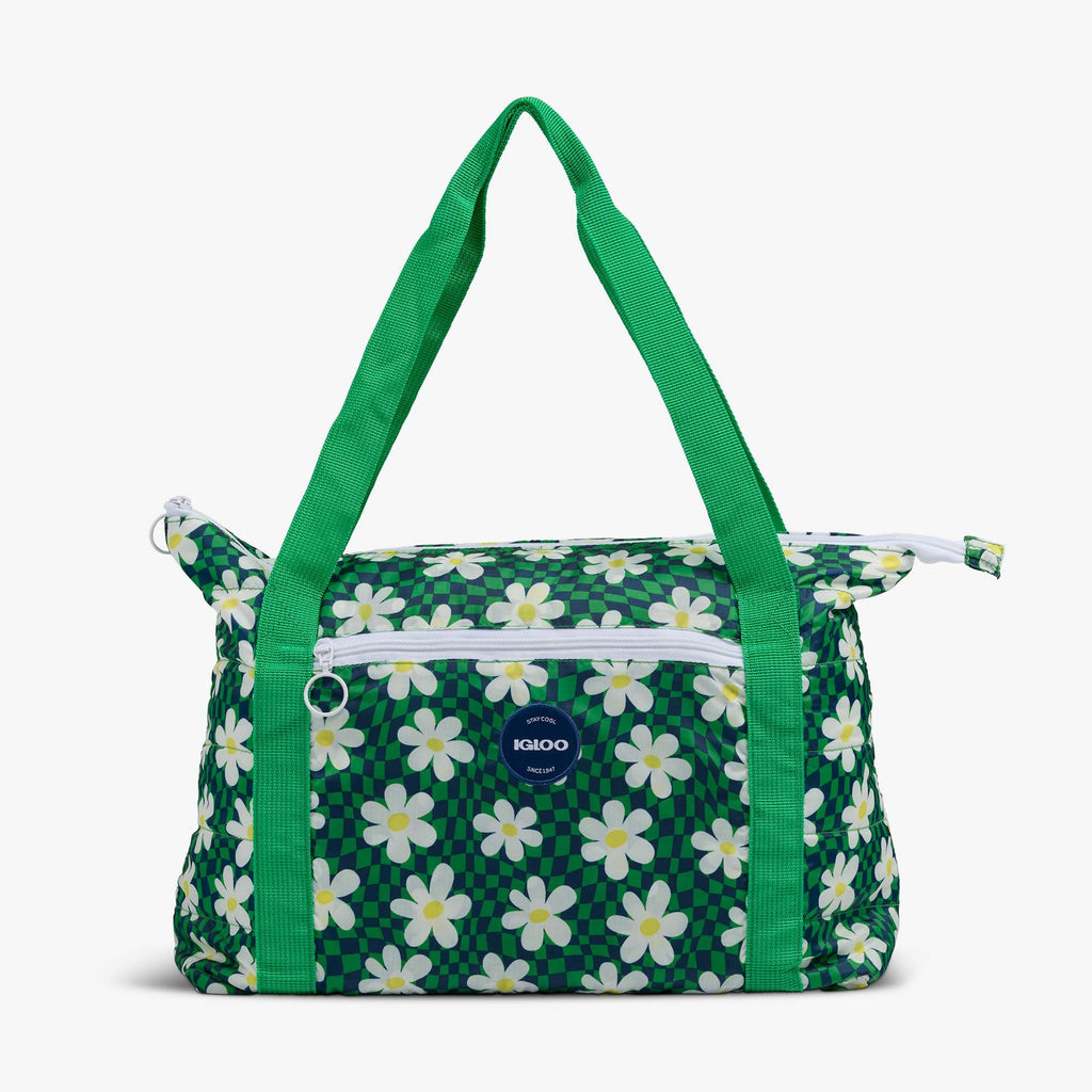Retro Packable Puffer 20-Can Cooler Bag Q6 - Psychedelic Daisy - Front View