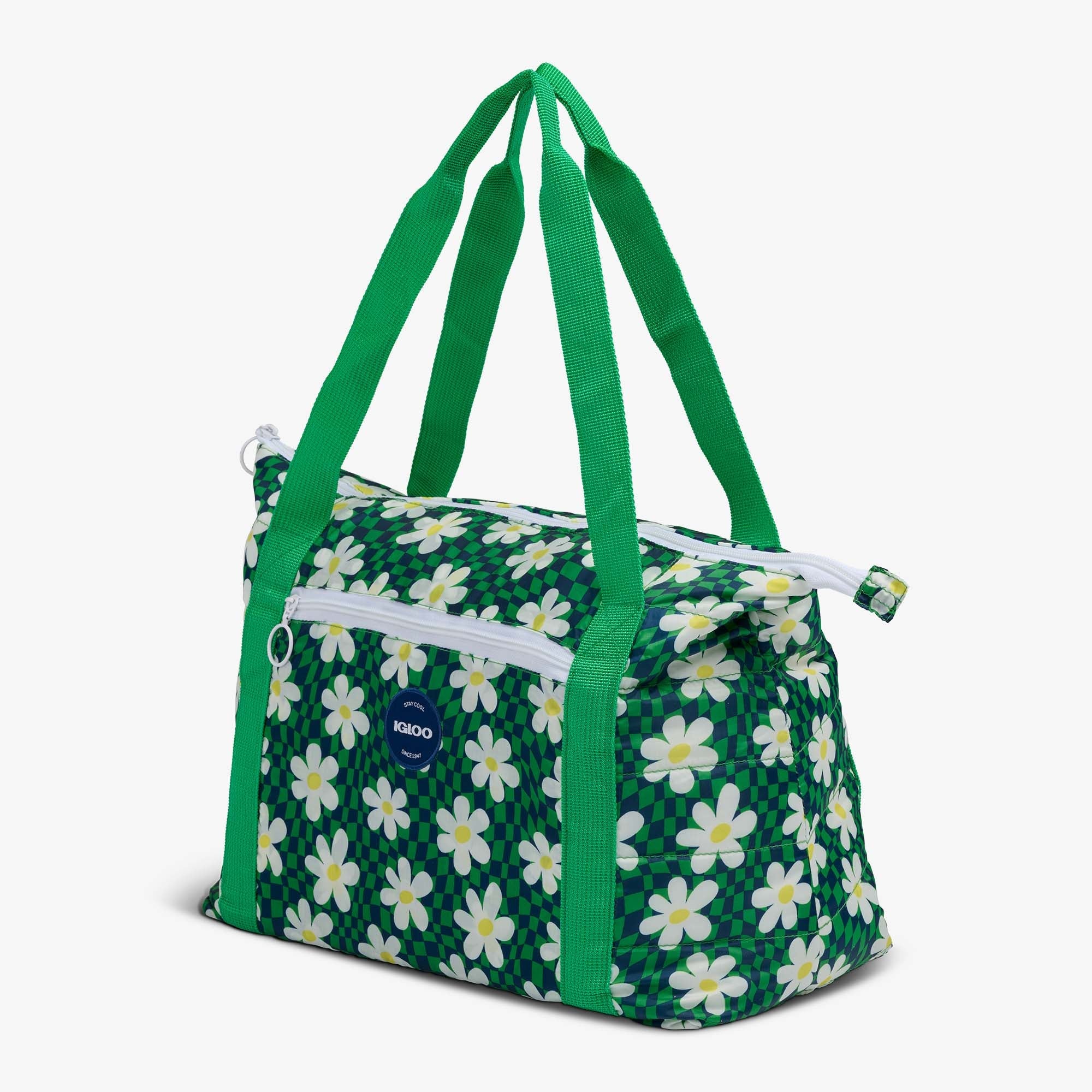 Retro Packable Puffer 20-Can Cooler Bag Q6 - Psychedelic Daisy - Product View