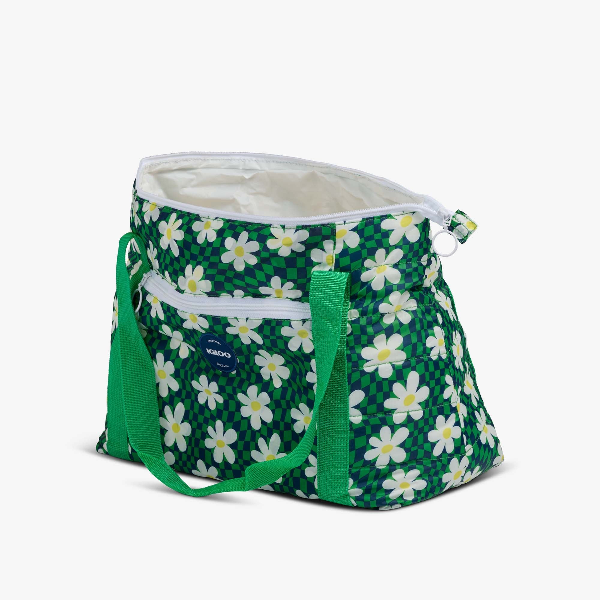 Retro Packable Puffer 20-Can Cooler Bag Q6 - Psychedelic Daisy - Open View
