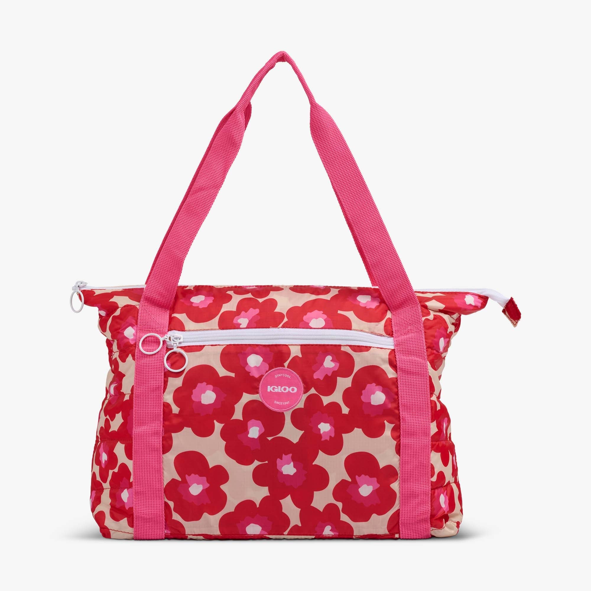 Retro Packable Puffer 20-Can Cooler Bag Q6 - Mod Floral - Front View