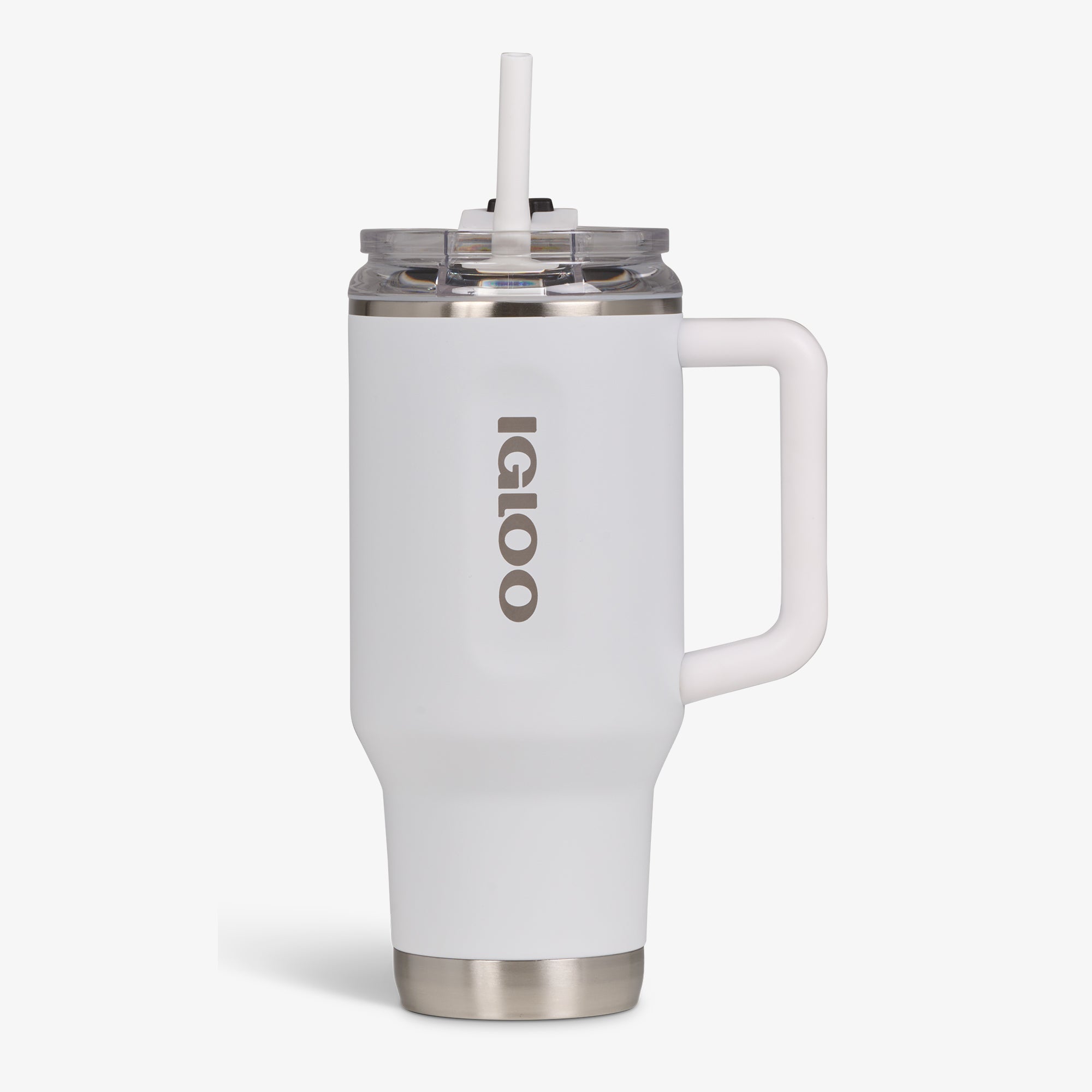 32 Oz Flip ‘n’ Sip Travel Mug L2 - White - White - Custom - Strap View