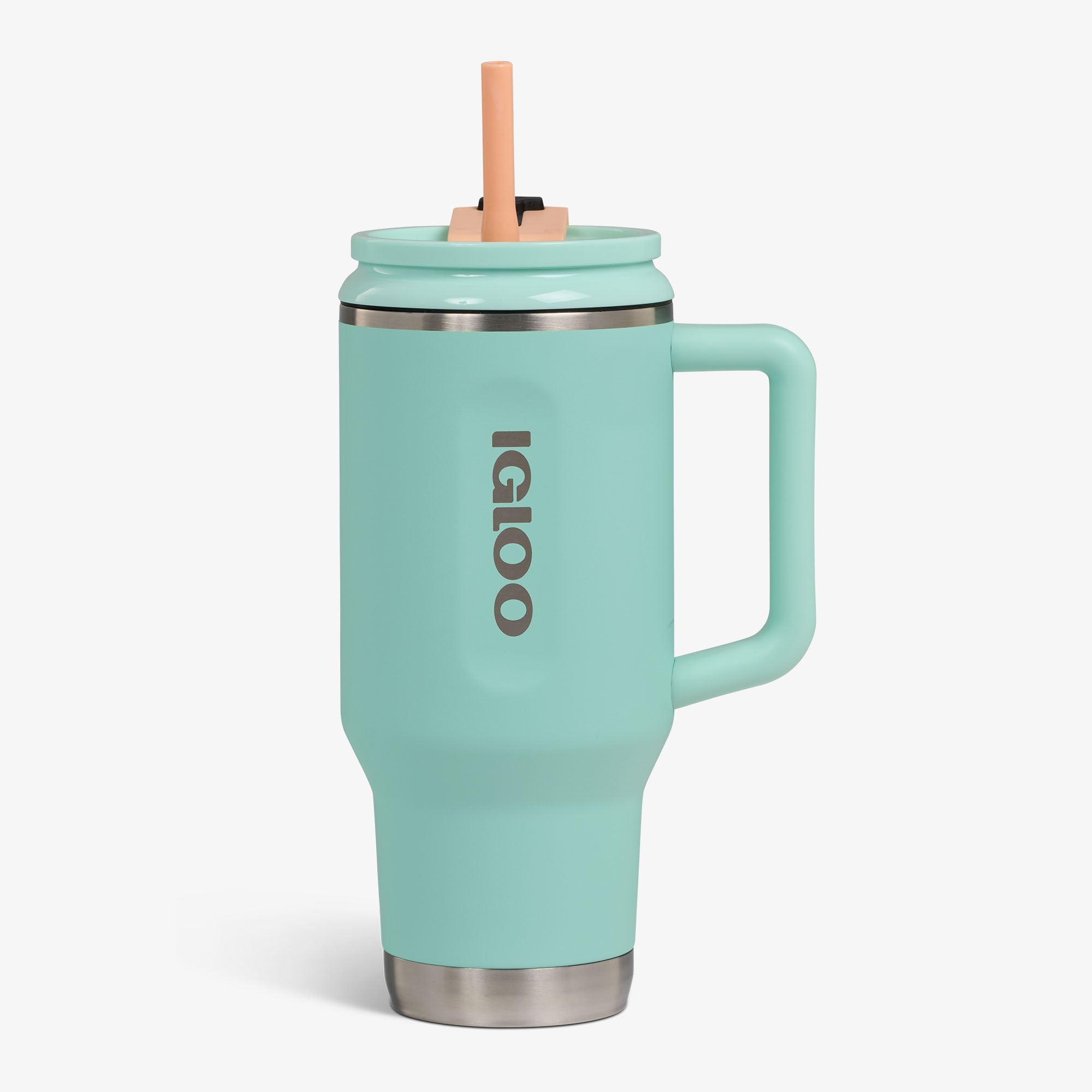 32 Oz Flip ‘n’ Sip Travel Mug L2 - Seafoam Green - Seafoam Green - Custom - Strap View