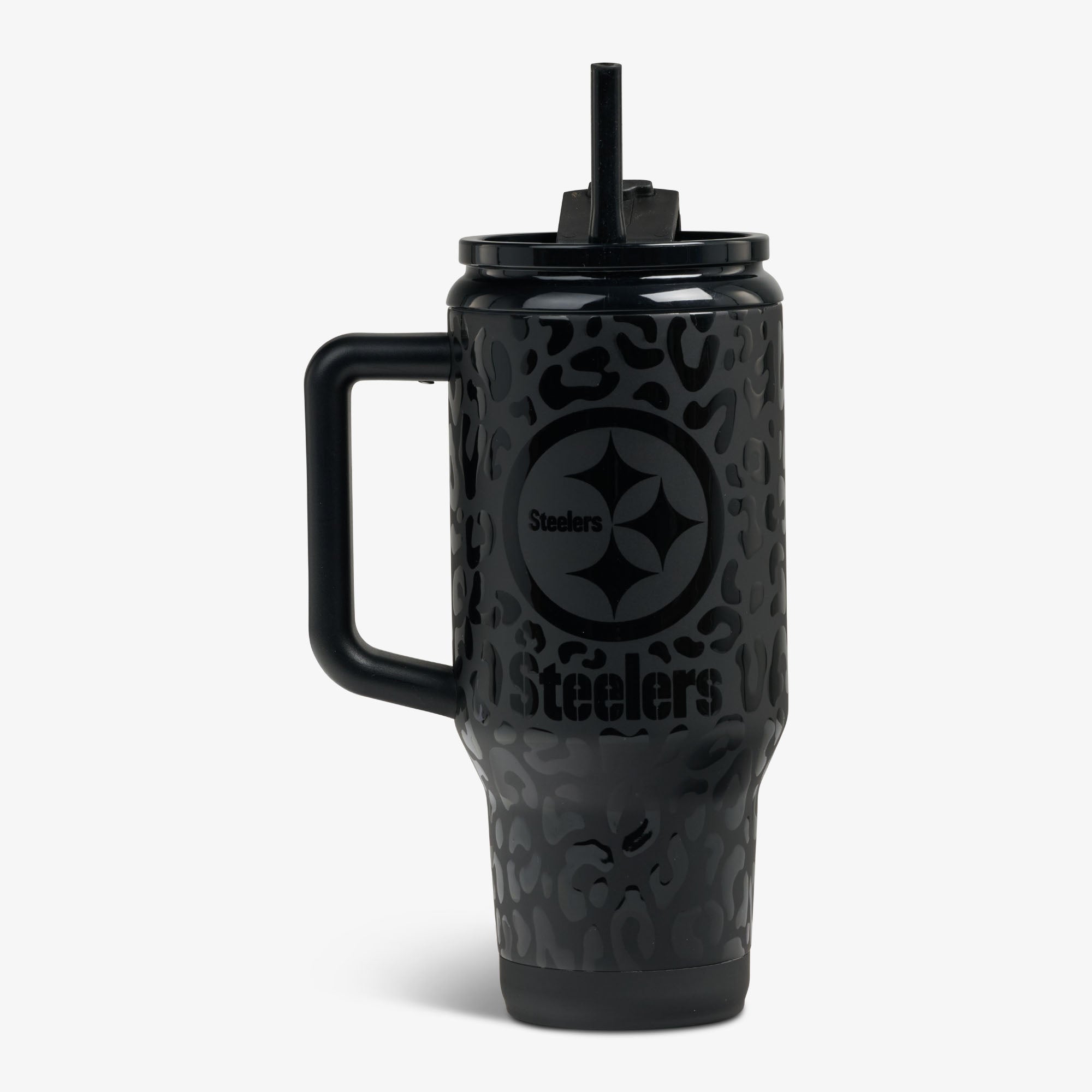 NFL 32 Oz Leopard Flip ‘n’ Sip Travel Mug M1 - Steelers - Product View