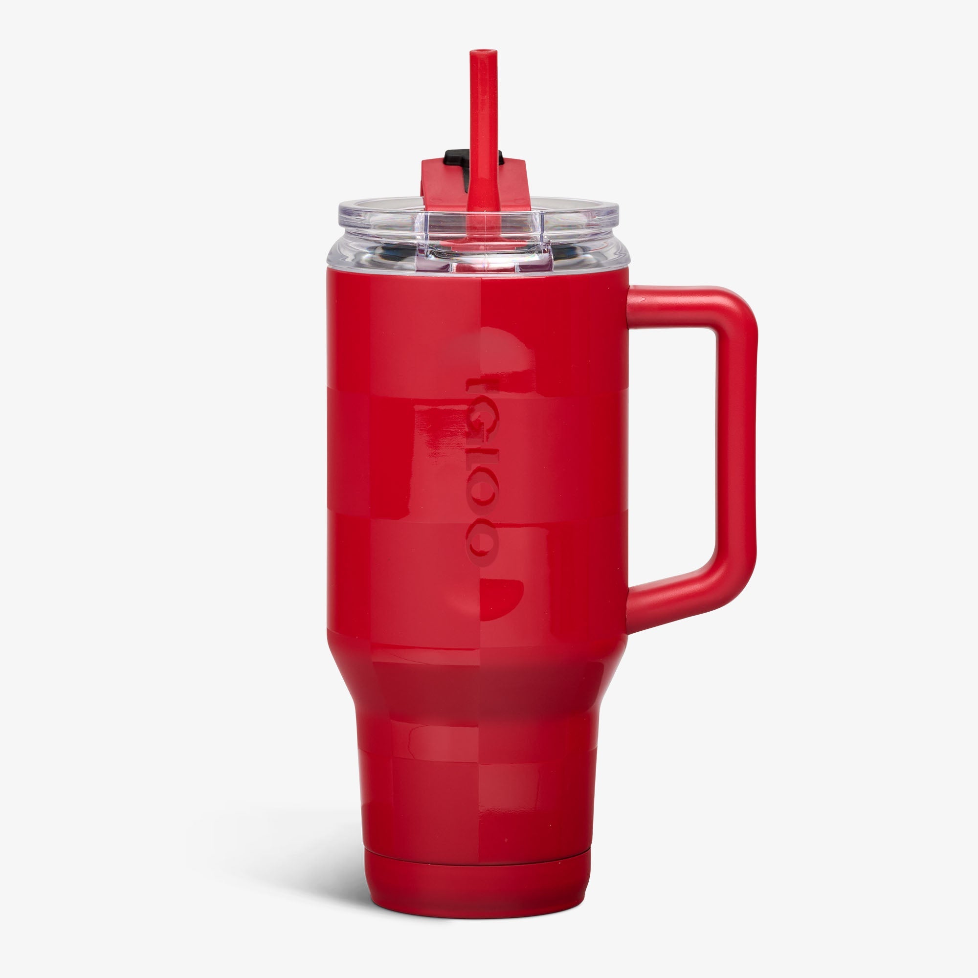 32 Oz Flip ‘n’ Sip Travel Mug L2 - Crimson Check - Front View