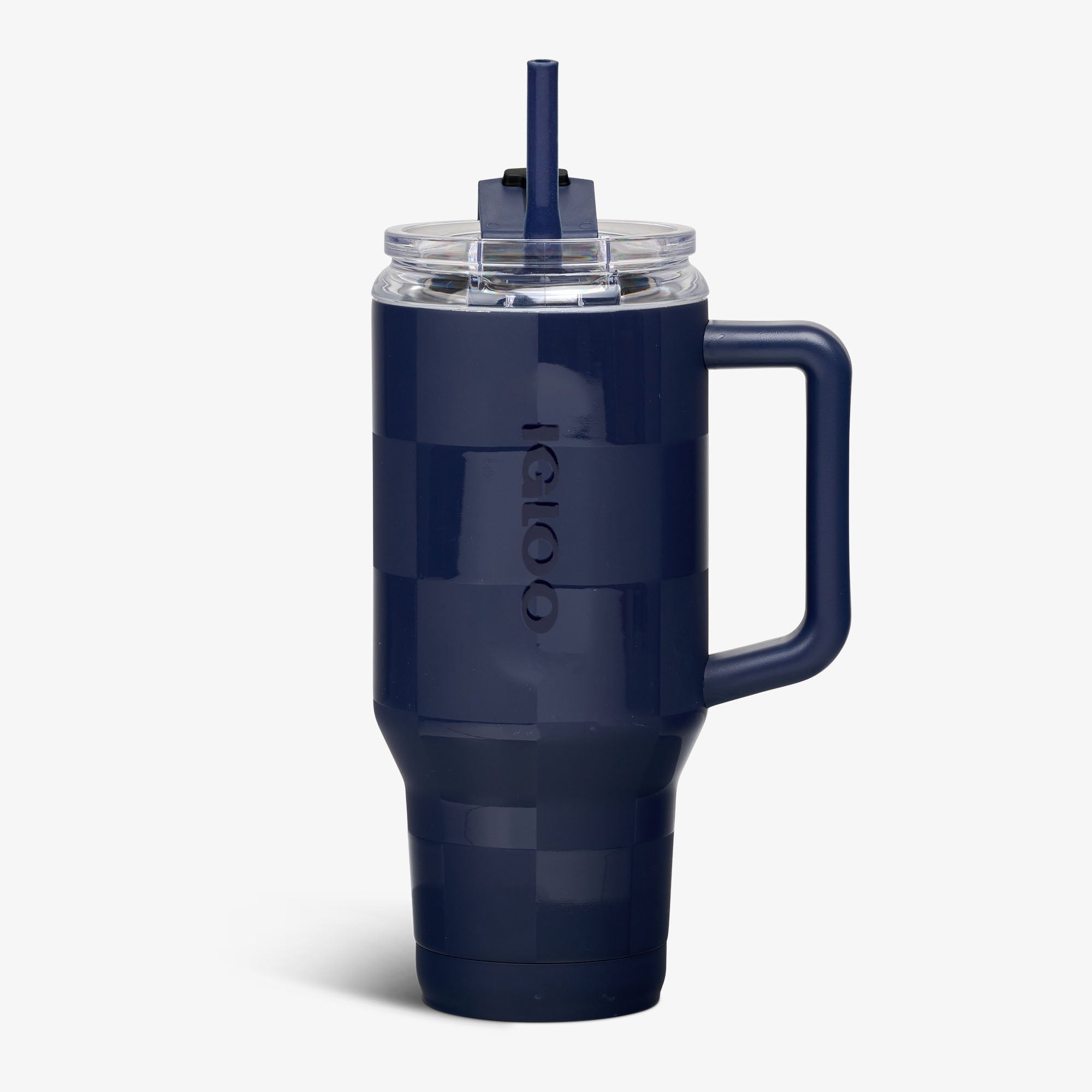 32 Oz Flip ‘n’ Sip Travel Mug L2 - Navy Check - Front View